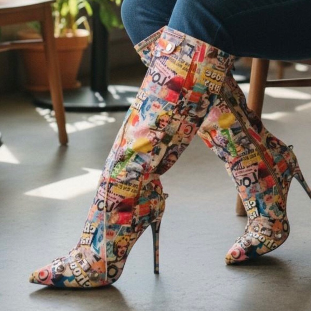 Cape Robbin Magazine Collage Knee-High Boots